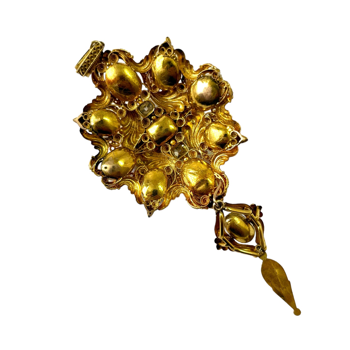 Aquamarine, pink topaz gold pendant