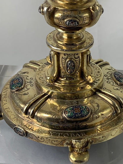 Mid seventeenth century fire gilt silver standing reliquary