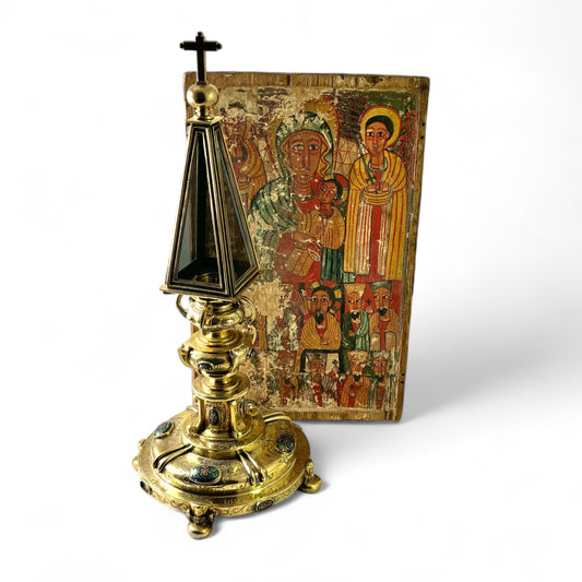 Mid seventeenth century fire gilt silver standing reliquary