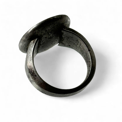 Engraved steel armorial ring