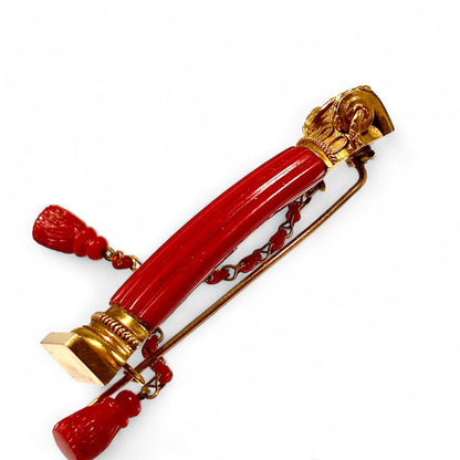 Coral column brooch