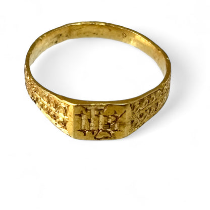 Engraved Tudor gold ring