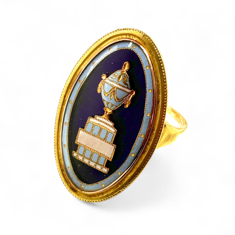 Memorial ring with enamelled urn