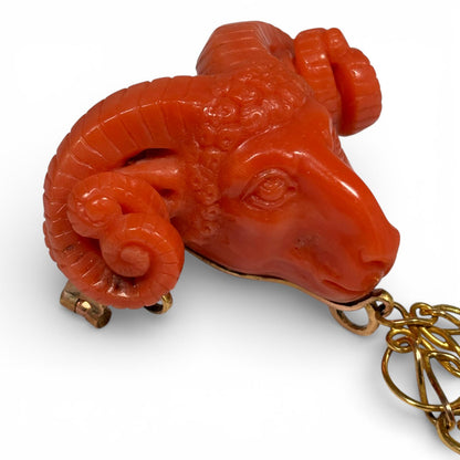 Italian Grand Tour Carved Coral Ram’s Head